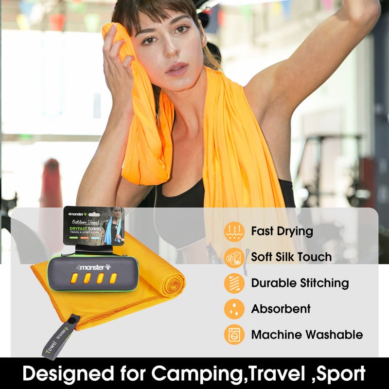 4Monster Microfiber Towel, Travel Towel, Camping Towel, Fast Drying, Soft Light Weight, Suitable for Gym, Beach, Swimming, Backpacking and More (Orange, Medium (24 x 48 inches)) - Image 2